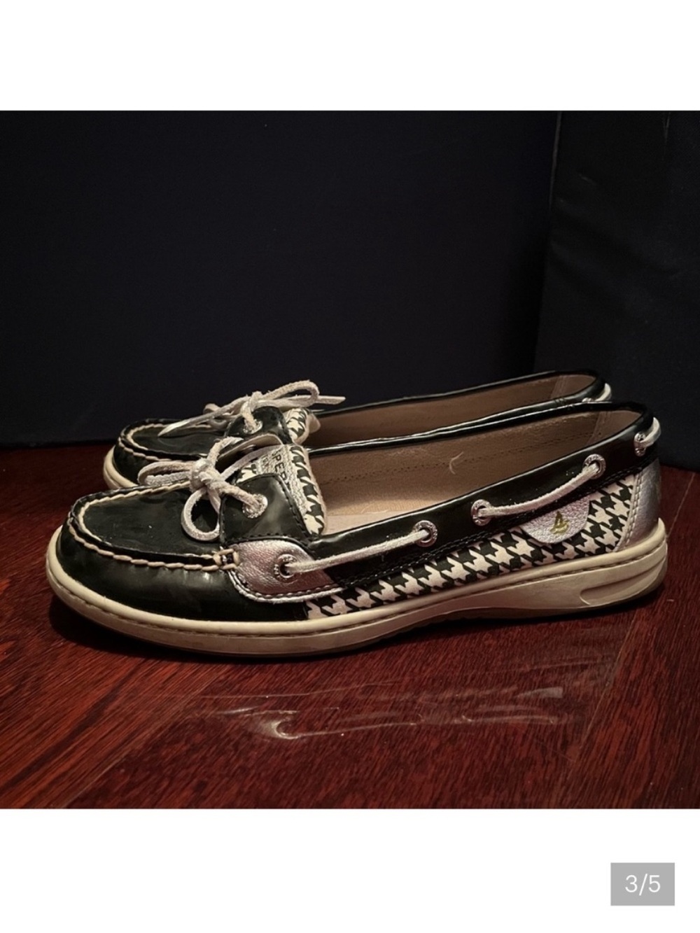 Sperry Women's Black & White Houndstooth Boat Shoes size 8